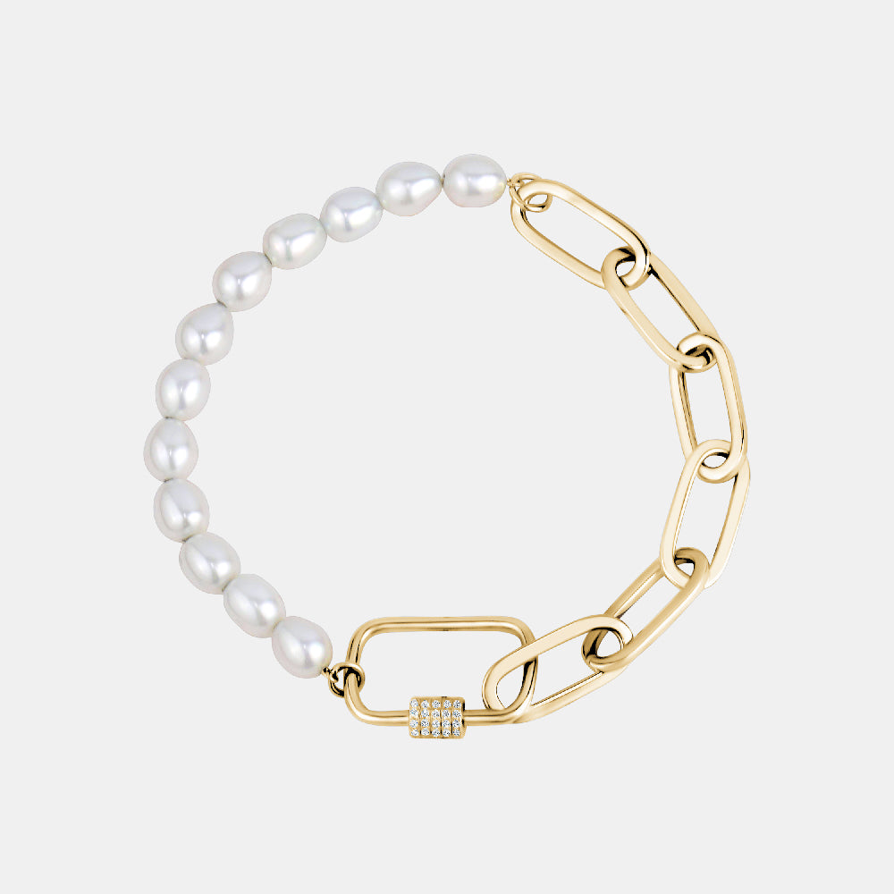 Pearl and Paperclip Diamond Clasp Bracelet