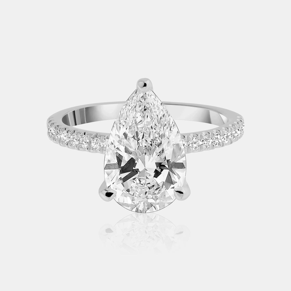 3ct Pear Shape with Pavé band Lab Diamond Ring - 14K White Gold
