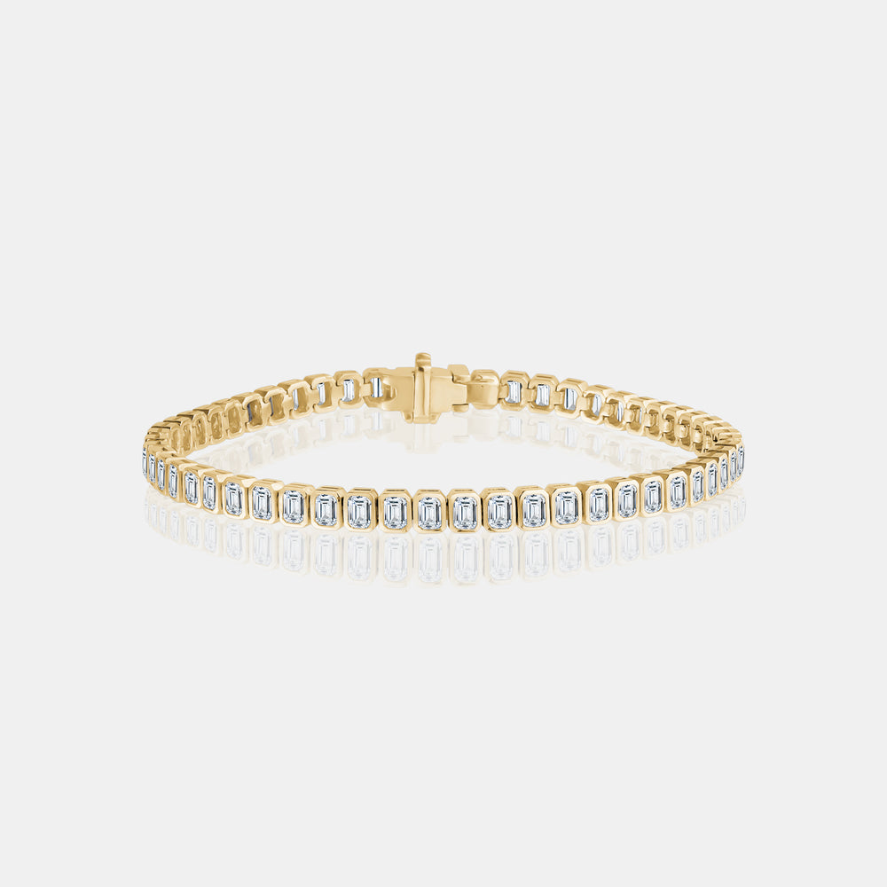Lab Grown Bezel Emerald Cut Bracelet - 14K Yellow Gold