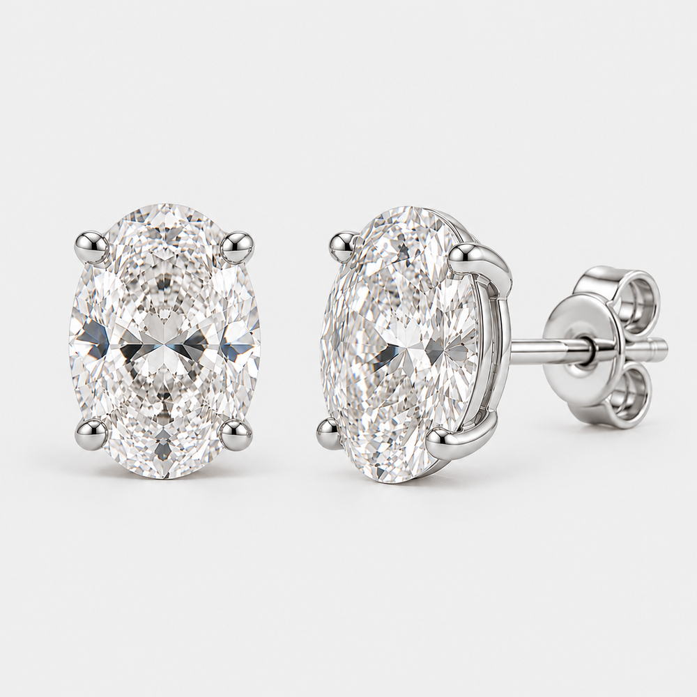 Lab Grown Oval Diamond Studs - 14K White Gold