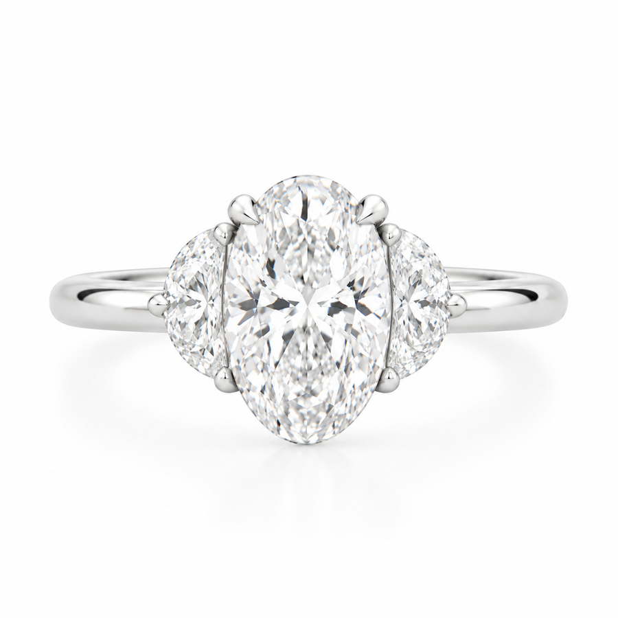 The Oval & Half Moon Trinity Engagement Ring