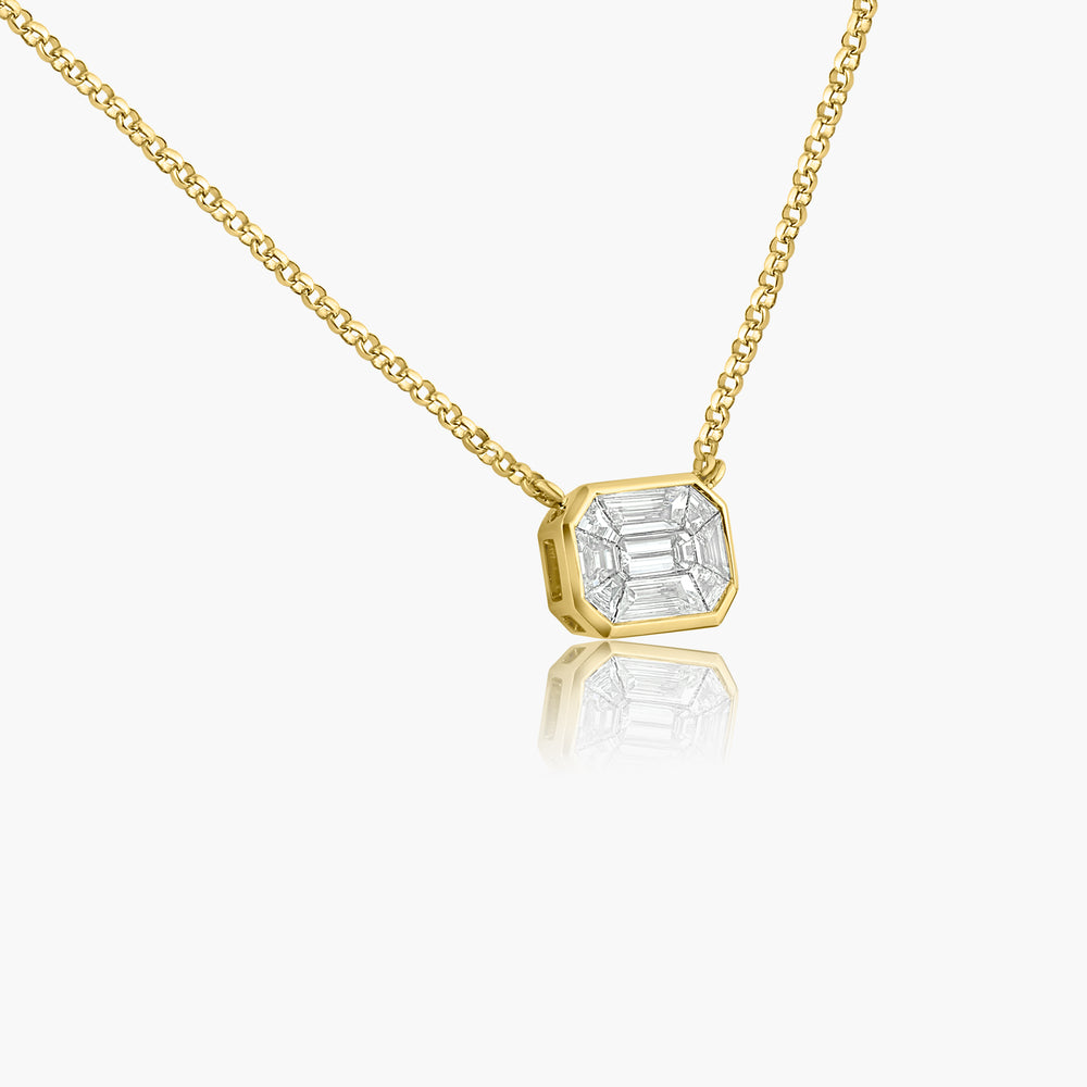 Diamond Emerald Cut Bezel Necklace - 14K Yellow Gold