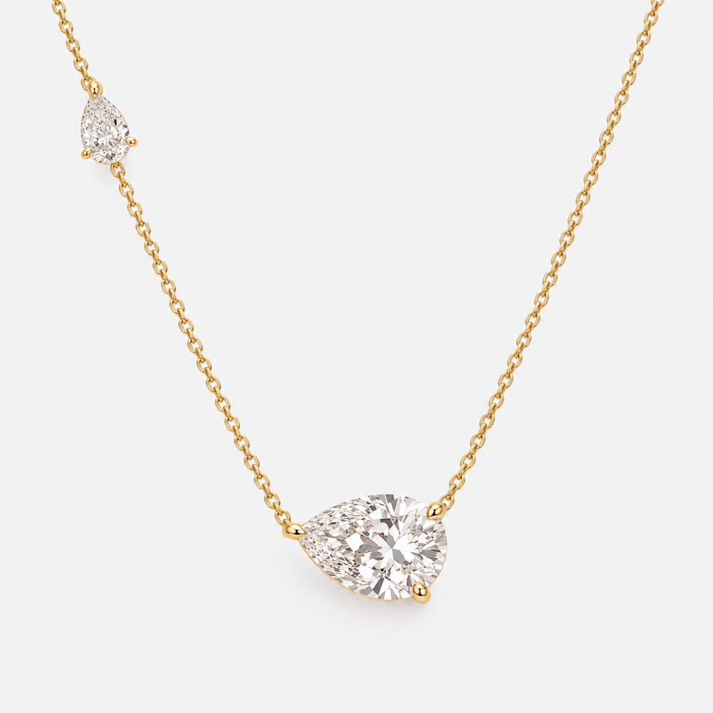 The Lab Grown Double Pear Necklace - 14K Yellow Gold