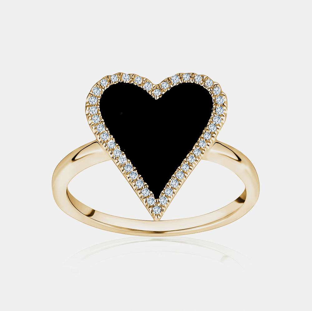 Black Onyx Diamond Border Heart Ring