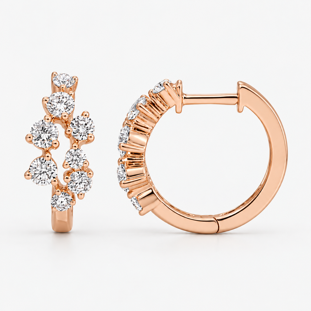 Diamond Cluster Huggies - 14k Rose Gold