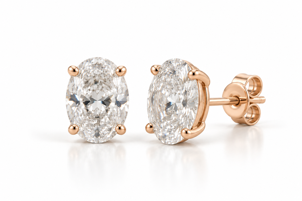 Lab Grown Oval Diamond Studs - 14K Rose Gold