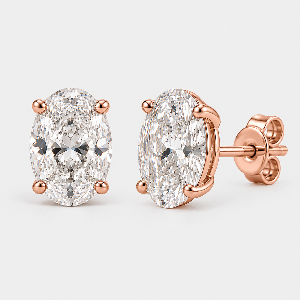 Lab Grown Oval Diamond Studs - 14K Rose Gold