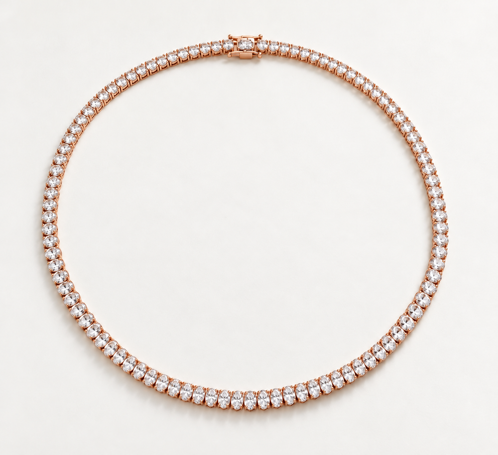 Lab Grown Vertical Oval Diamond Tennis necklace - 14K Rose Gold