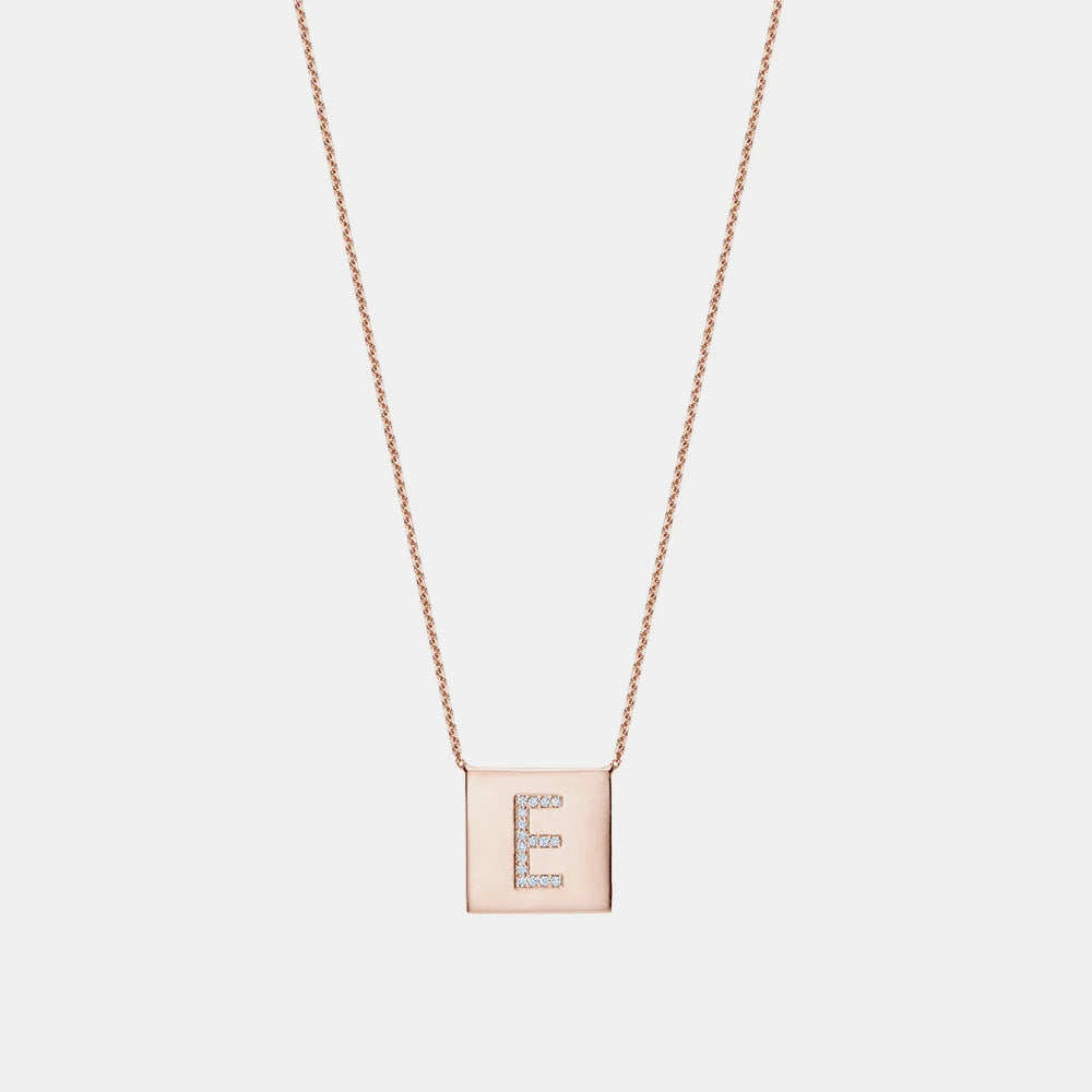 Square Diamond Initial Pendant Necklace