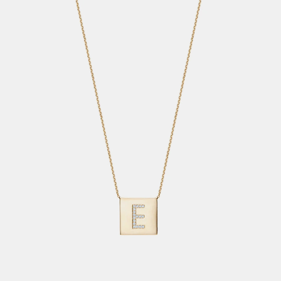 Collier à Pendant Carré avec Initiale en Diamant