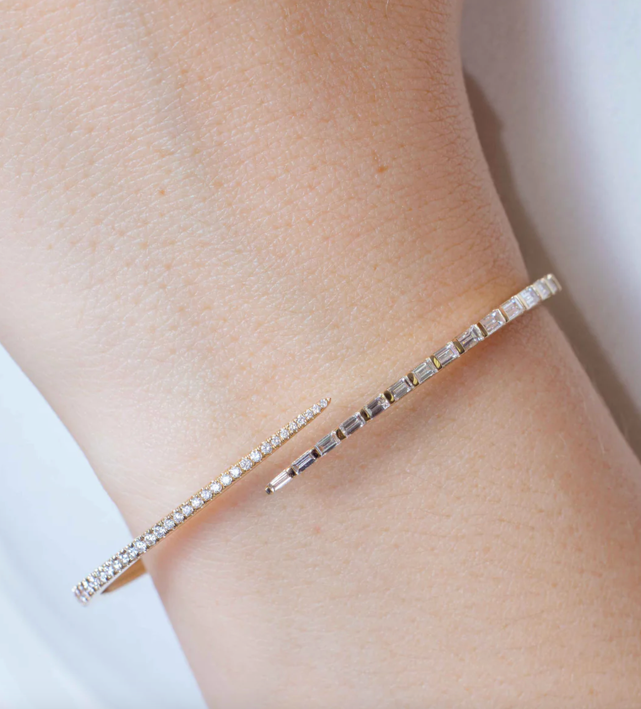 Half Baguette Half Round Cuff Bangle