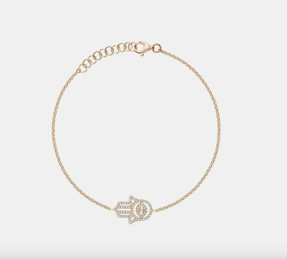 Diamond Hamsa Bracelet - 14K Yellow Gold