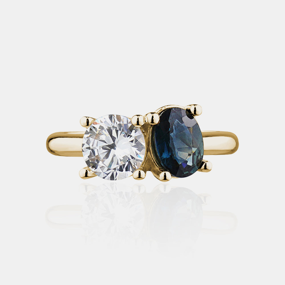 Bague Toi et Moi en saphir bleu ovale