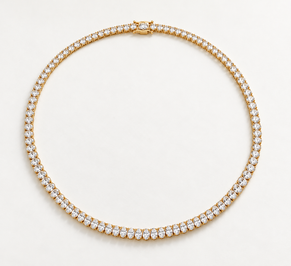 Lab Grown Vertical Oval Diamond Tennis necklace - 14K Yellow Gold