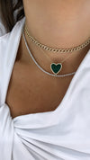 Collier à cœur en malachite avec bordure de diamants