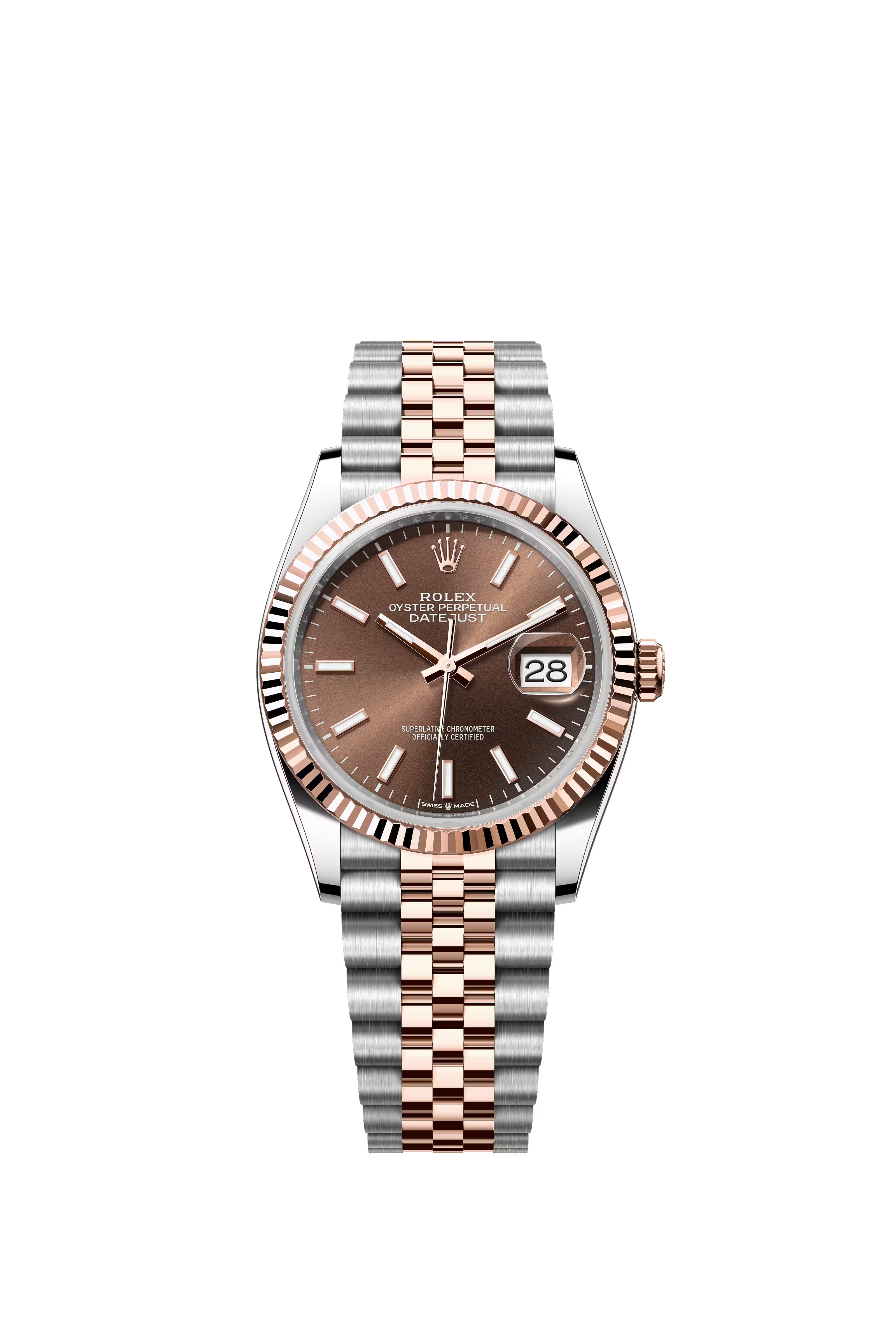 Rolex Datejust 36mm Chocolate Stick Dial Everose Two Tone on Jubliee 2026/126334