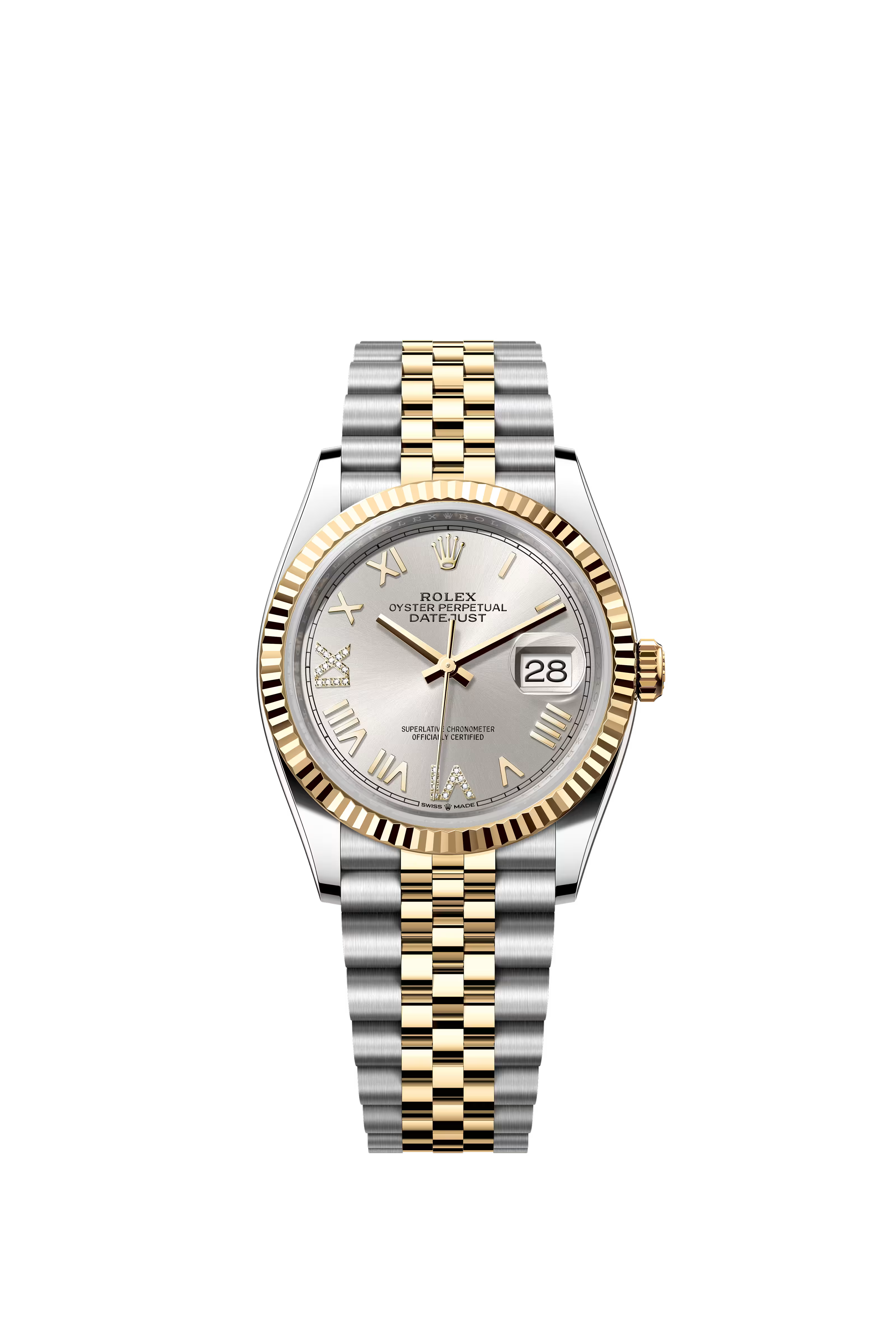 Rolex Datejust 36mm Two Tone Jubliee with Oystersteel and Roman Numeral diamond face 126233/2021