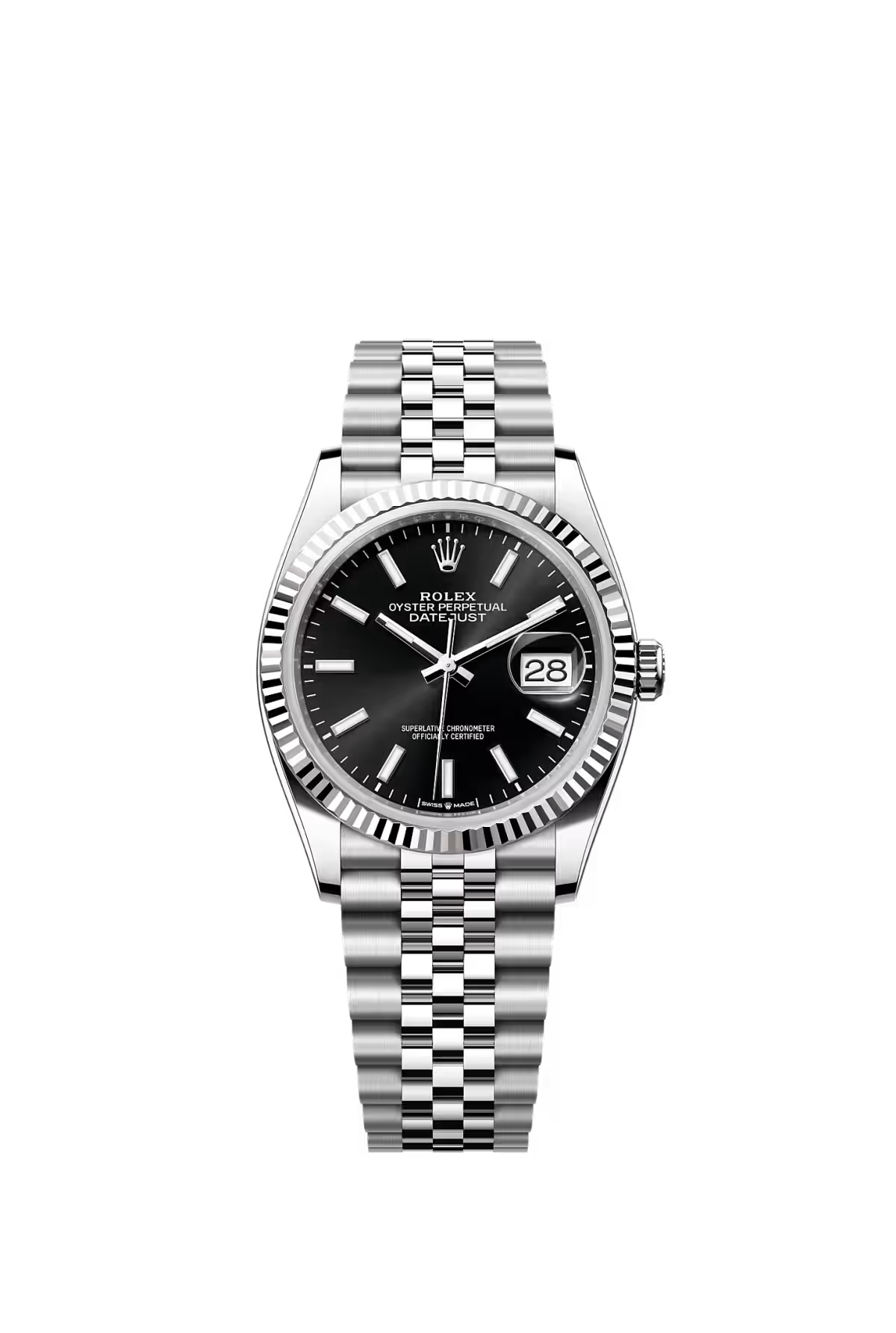Rolex Datejust 36mm Black Stick on Jubliee bracelet and Fluted Bezel 126234/2025