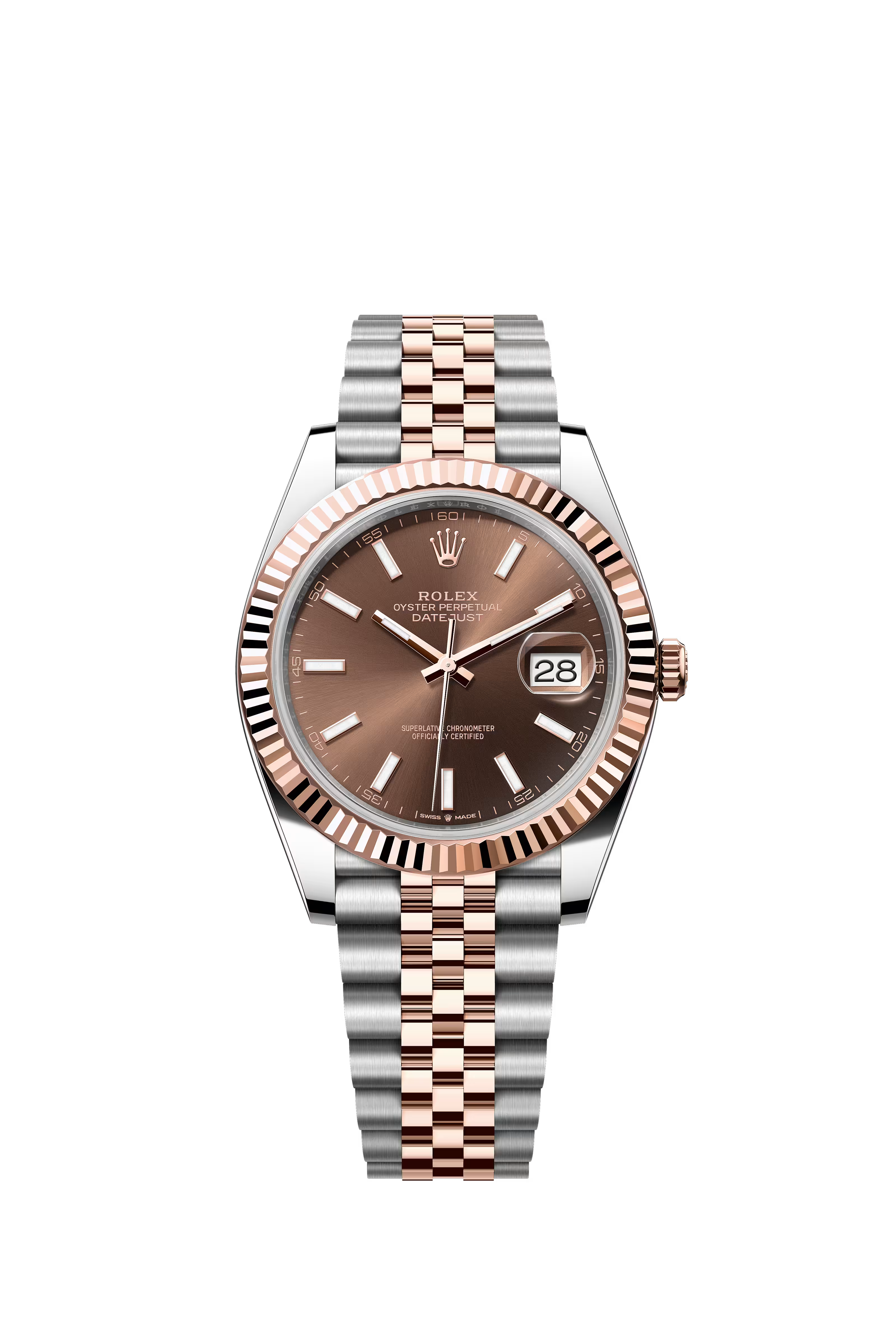 Rolex Datejust 41mm Two Tone Rose Gold Chocolate Dial Jubilee Bracelet Fluted Bezel