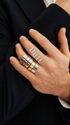 14K Two-Tone Brushed Hammered Centern Milgrain Edge Wedding Band