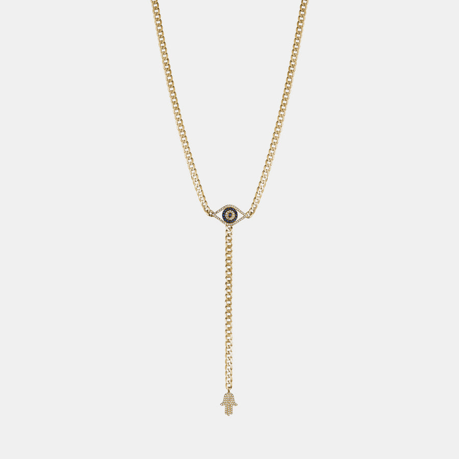 Collier lariat avec hamsa oeil maléfique en diamant