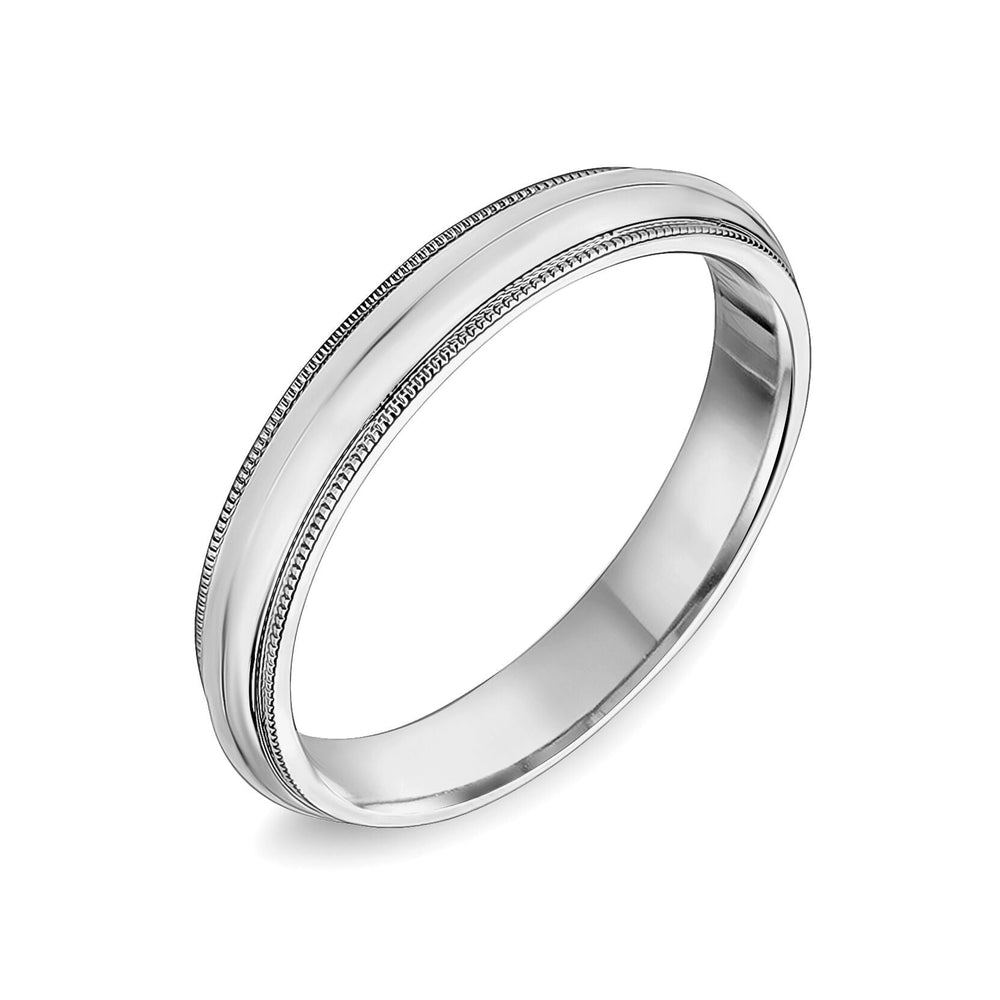 14K Classic Rounded Milgrain Edge Wedding Band - 14K White Gold