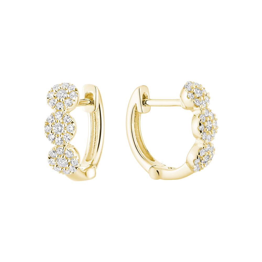Triple Diamond Halo Huggies - 14K Yellow Gold