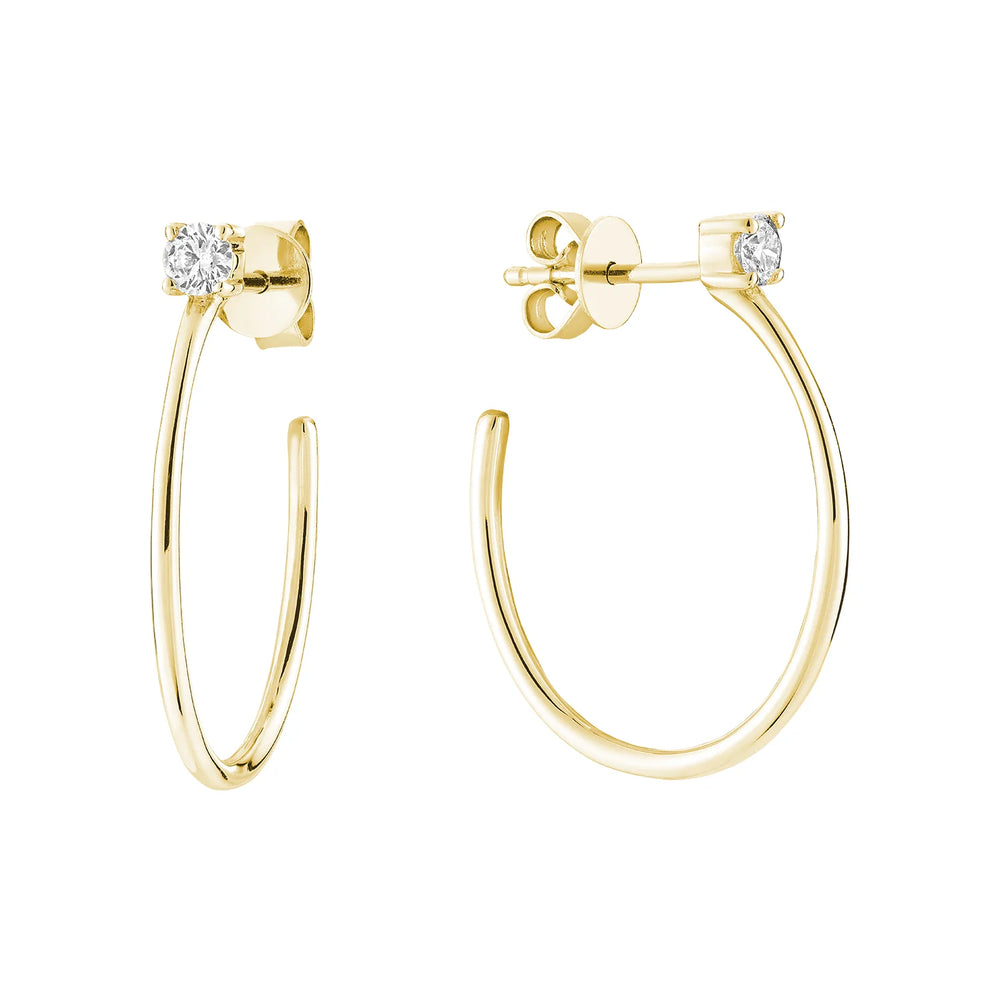 Solitaire Hoop Stud Earring - 14K Yellow Gold