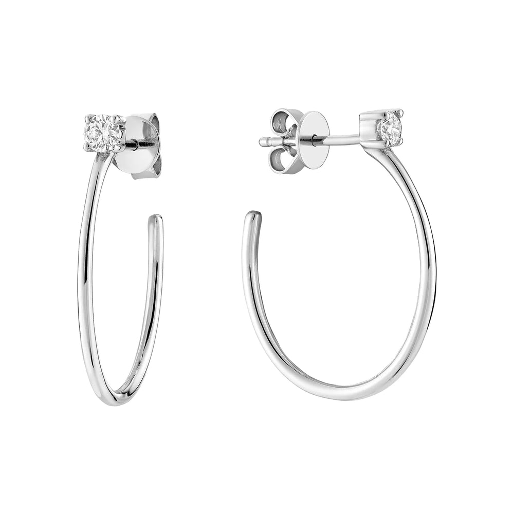 Solitaire Hoop Stud Earring - 14K White Gold