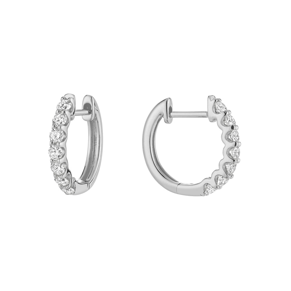 Diamond U-Shape Huggies - 14K White Gold
