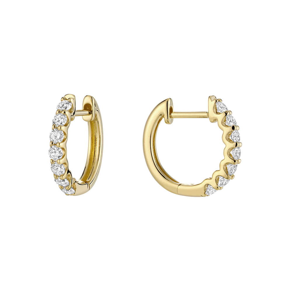 Diamond U-Shape Huggies - 14K Yellow Gold