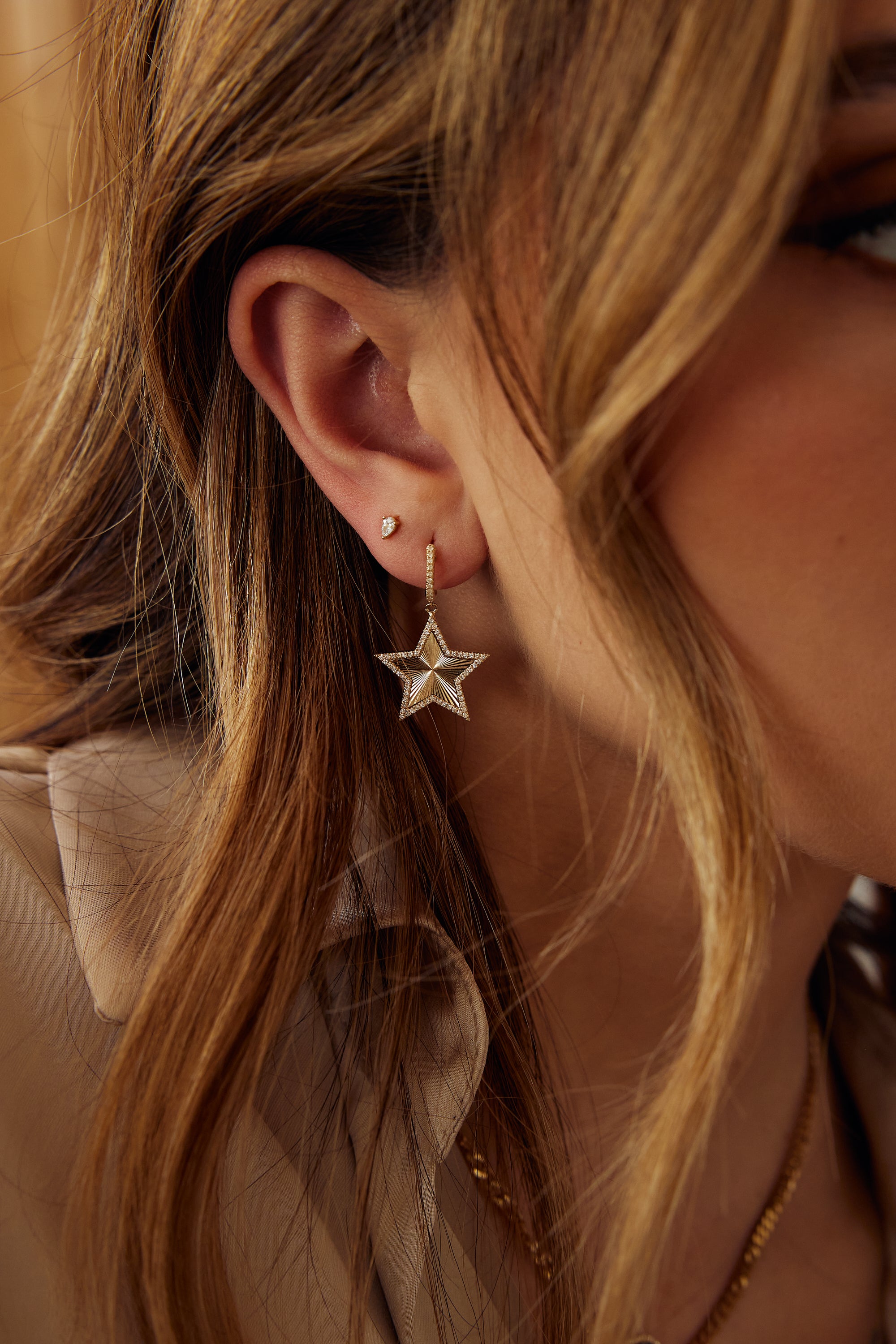Diamond Fluted Star Earrings
