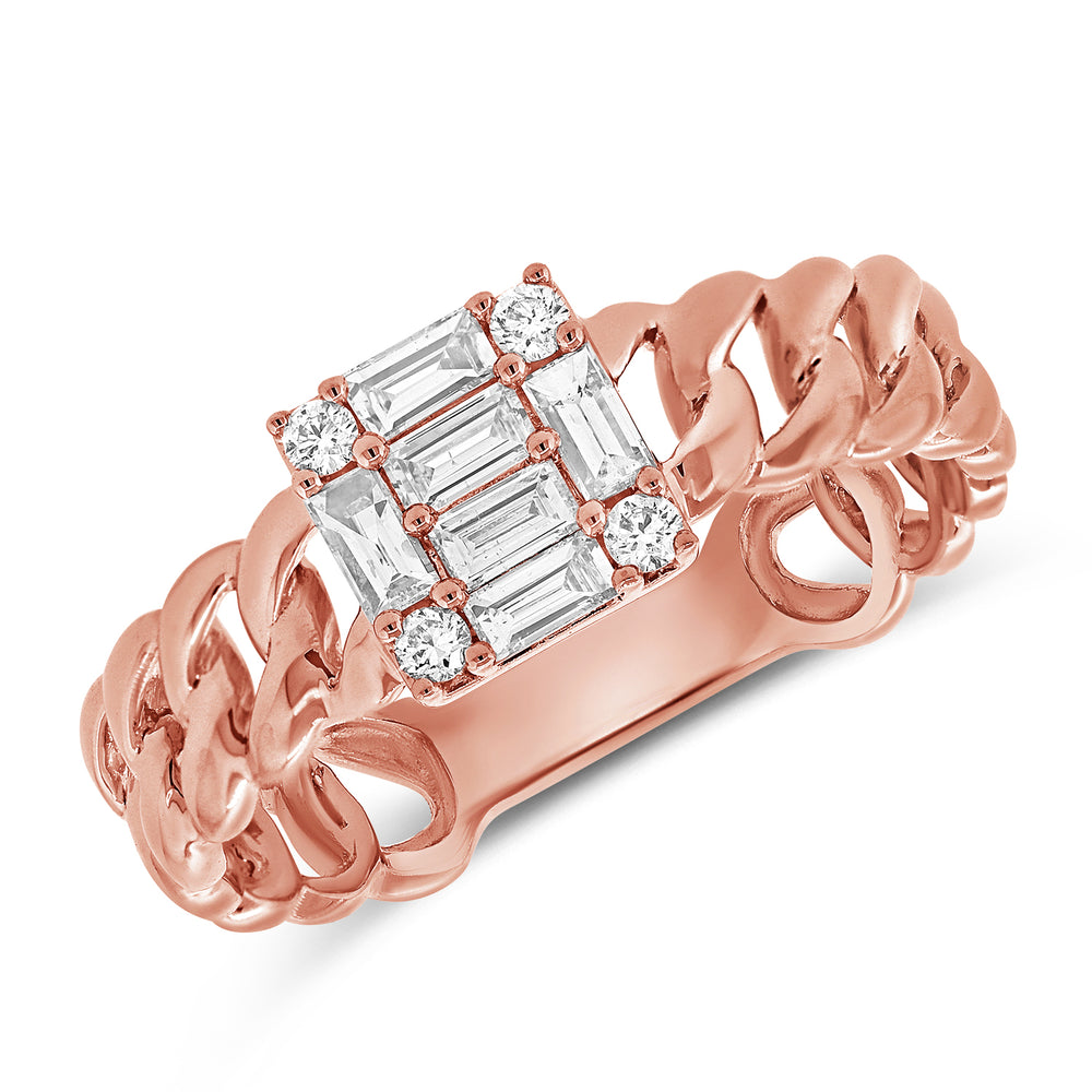 Emerald Illusion Curb Ring - 14K Rose Gold