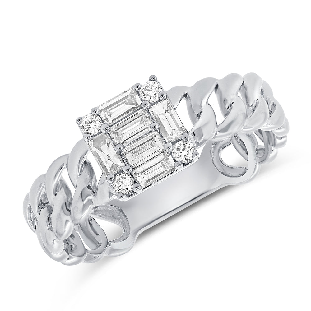 Emerald Illusion Curb Ring - 14K White Gold