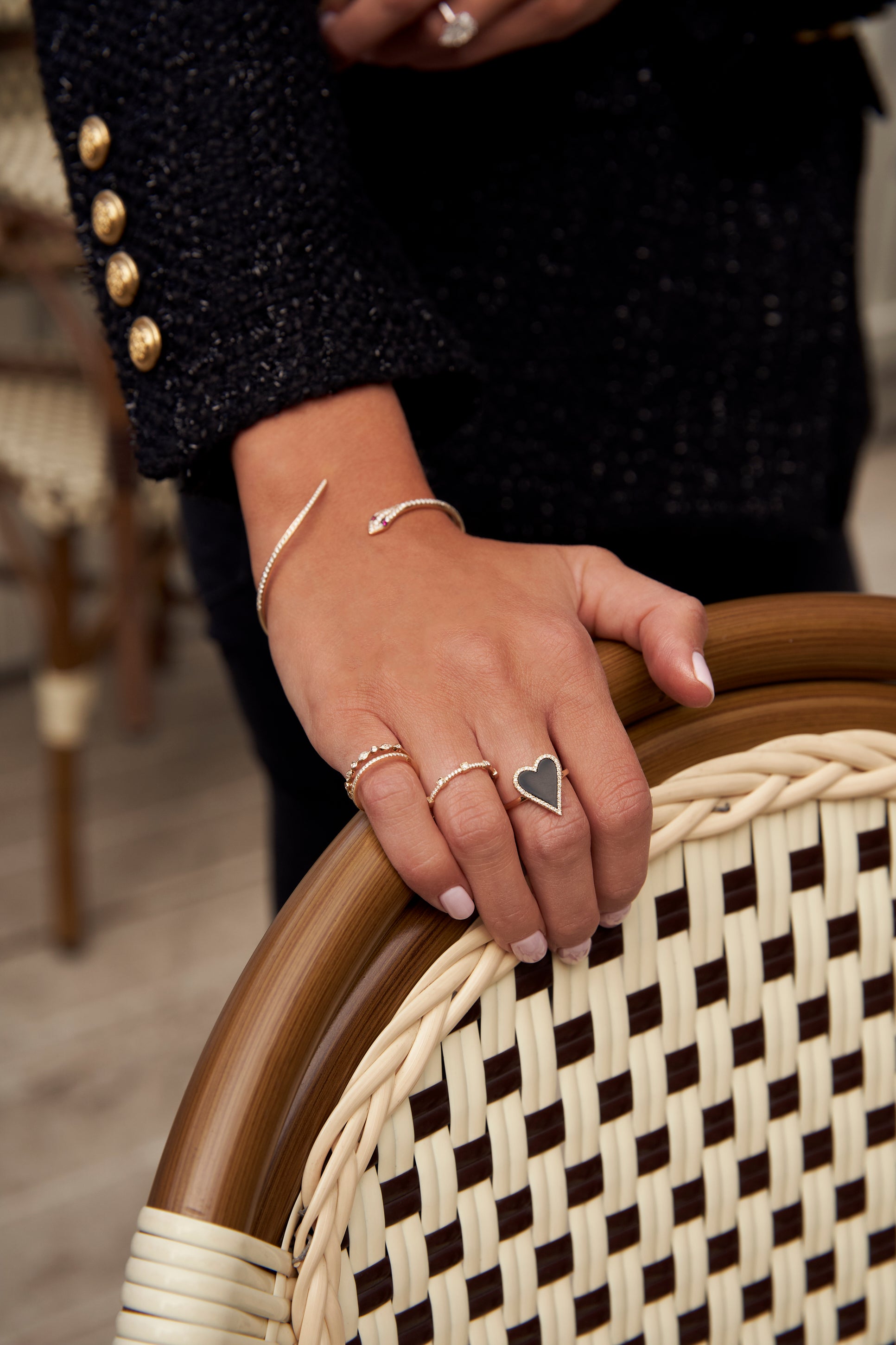 Black Onyx Diamond Border Heart Ring