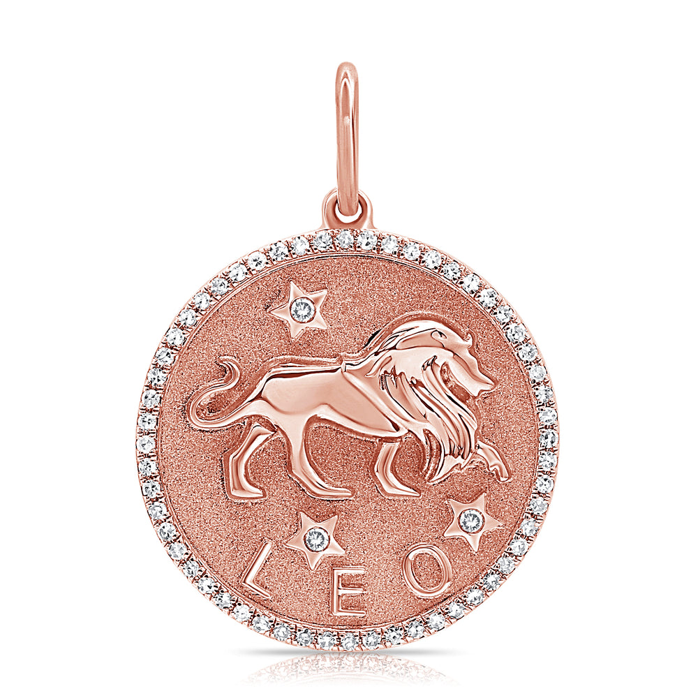 Jumbo Diamond Border Zodiac Pendant - 14K Rose Gold