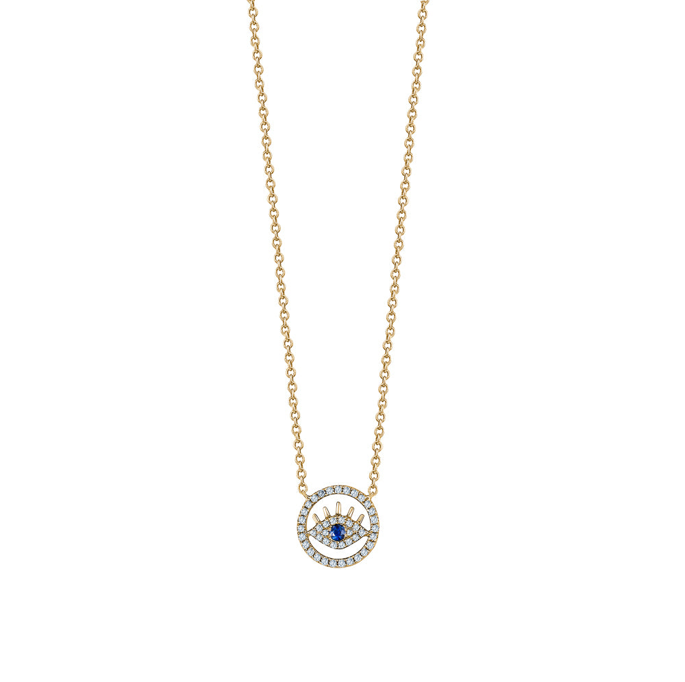 Diamond Cut-Out Lashes Evil Eye Necklace