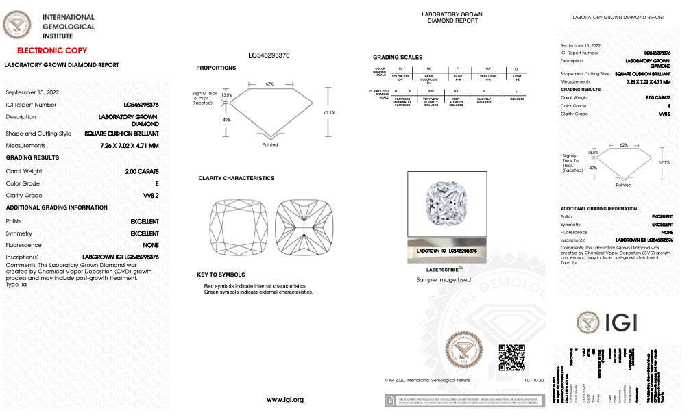 2.00ct Cushion Lab Diamond Ring