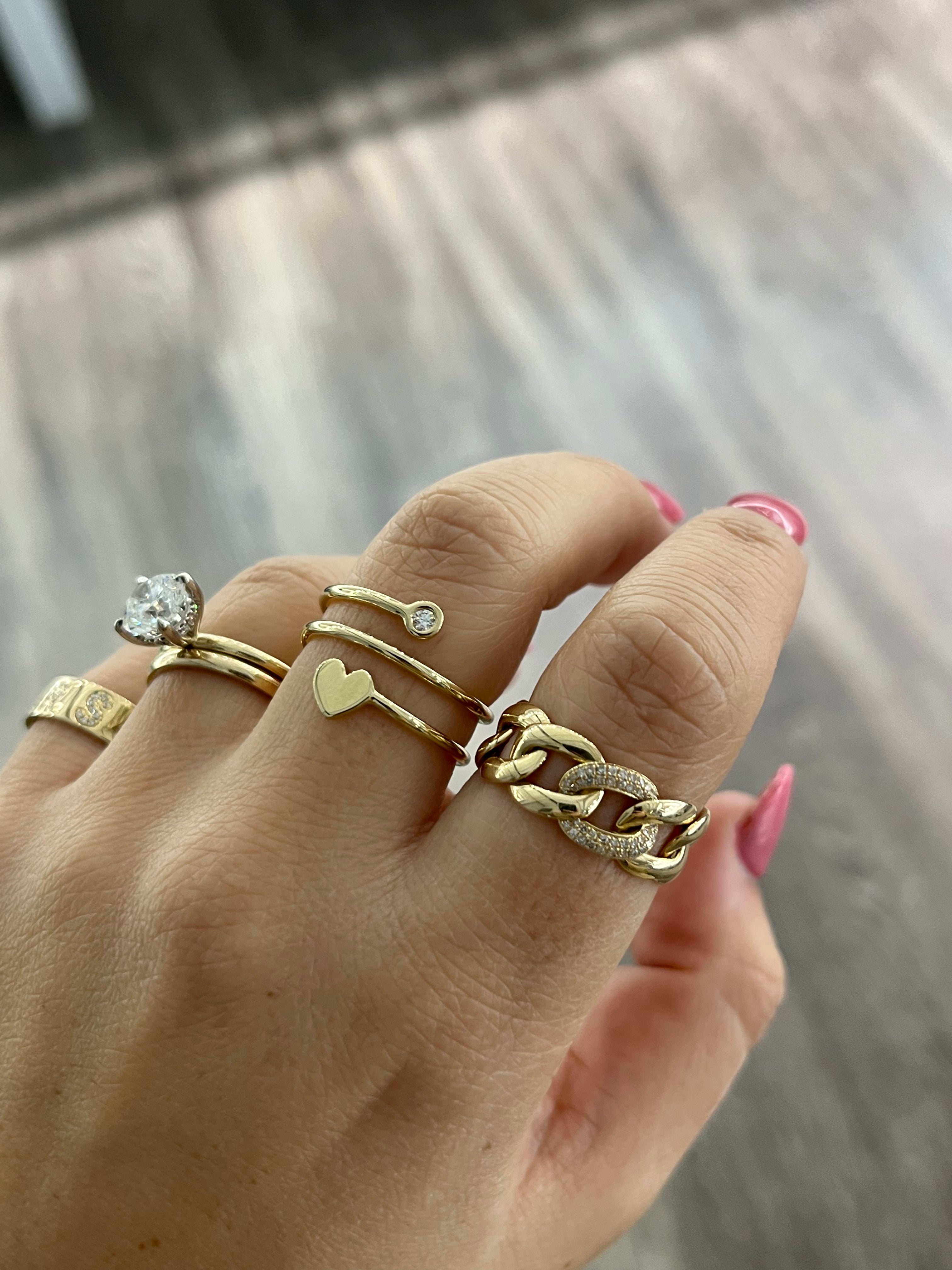 Spiral Ring with Heart and Diamond Bezel