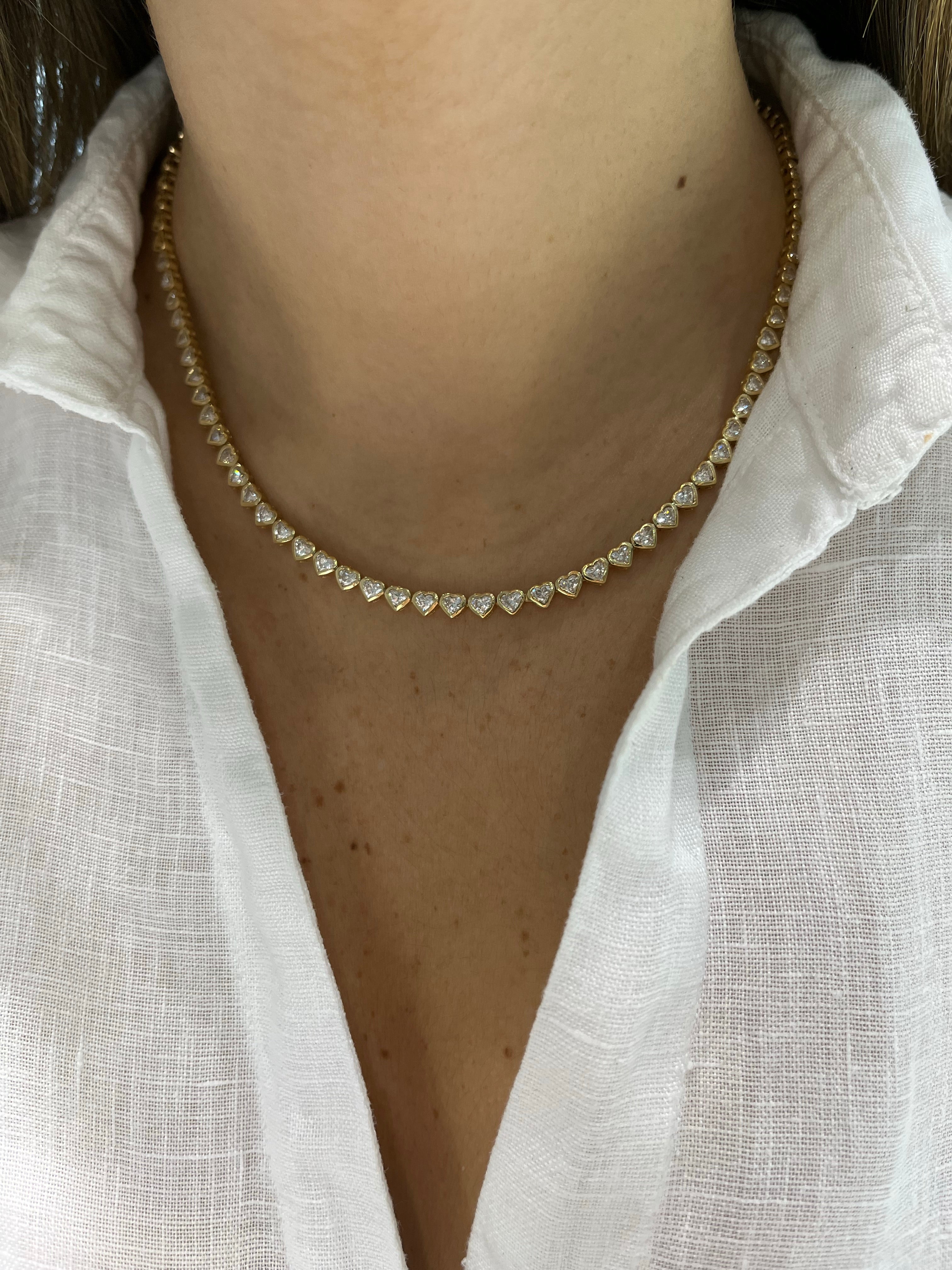 Half Way Bezel-Set Heart Shape Diamond Tennis Necklace