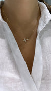 Collier croix horizontale à diamants